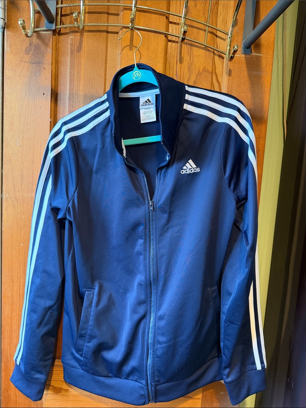 adidas Navy Blue Track Jacket with White Three-Stripes